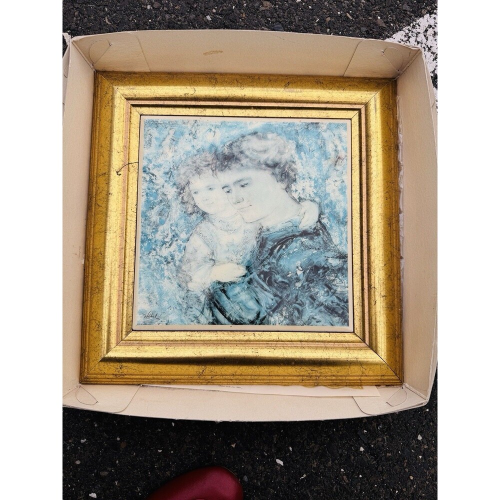 Edna Hibel Daddy’s Little Girl Collection Framed Tile w COA Limited 378/2000